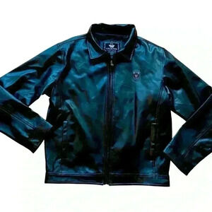 EA Collection Italy Style Mens Black Leather Jacket Size XXL Full Zip Moto Biker